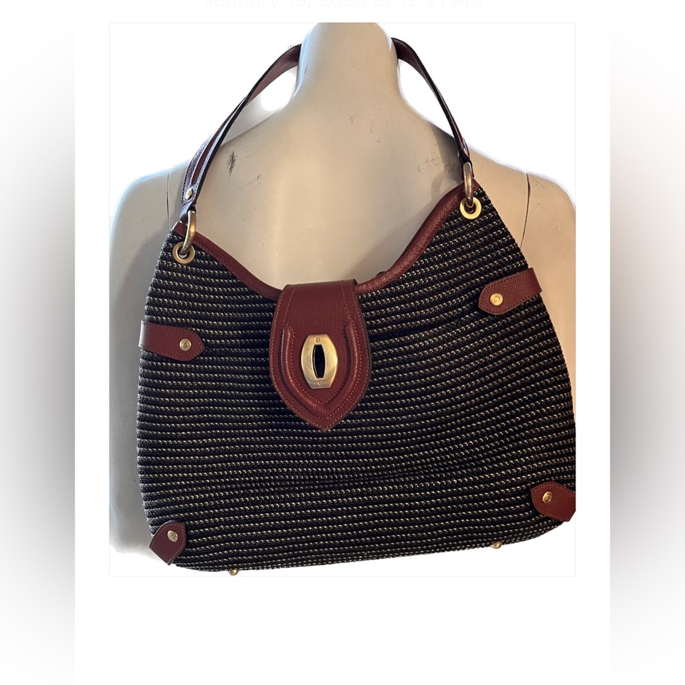 Eric Javits Shenia luxurious straw bag with leather strap